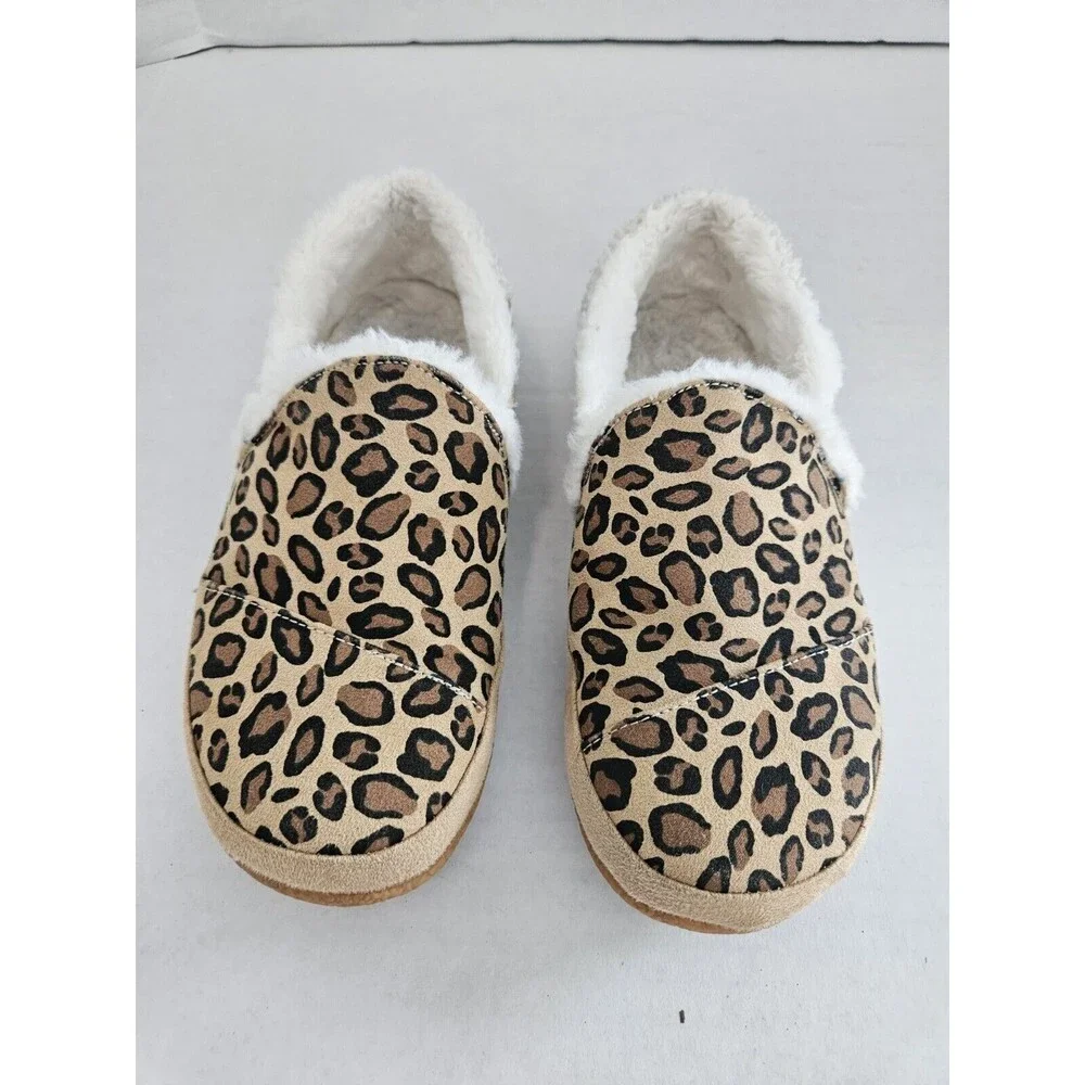 TOMS India Bootie Slipper Animal Leopard Print Faux Fur Size 4.5 Girls
